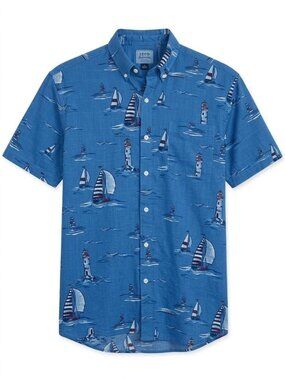 Izod Saltwater Mens Sailboat Button Down Shirt XL Blue Tropical Vacation Relaxed